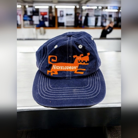 Nickelodeon 1990s Dog Bone Navy and Orange Cap Hat - Picture 1 of 7
